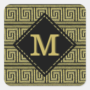 Adesivo Quadrado Design Clássico da Chave Grega em Dourado e Preto