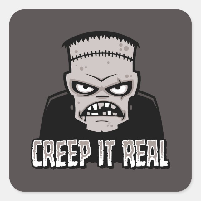 Adesivo Quadrado Design Clássico de Terror Frankenstein Creep It Re (Frente)