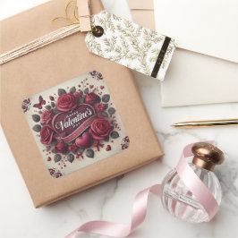 Adesivo Quadrado Design com Rosas e coração