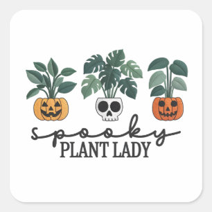 Adesivo Quadrado Design da Spooky Plant Lady Halloween Monstera