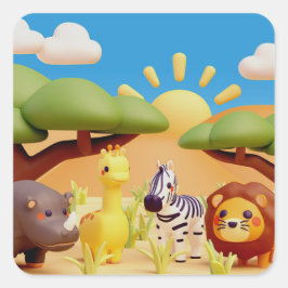 Adesivo Quadrado "Design de animais selvagens"