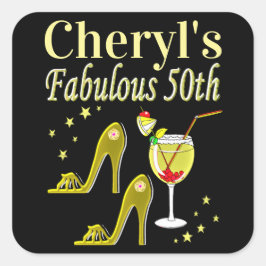 Adesivo Quadrado Design DE ANIVERSÁRIO GORGO DOURADO 50º ANIVERSÁRI