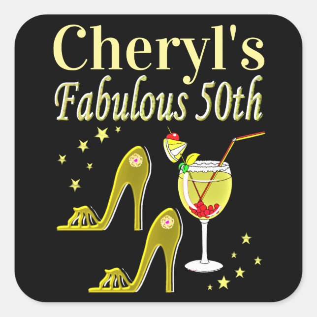 Adesivo Quadrado Design DE ANIVERSÁRIO GORGO DOURADO 50º ANIVERSÁRI (Frente)