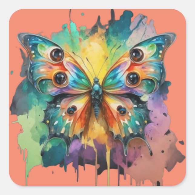 Adesivo Quadrado Design de borboleta colorida (Frente)