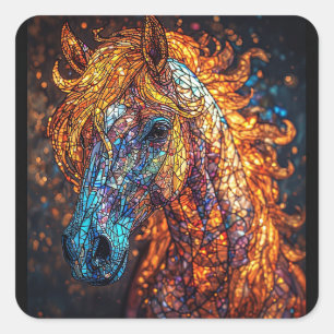 Adesivo Quadrado Design de Cavalo em Vidro Pintado