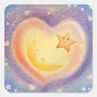 Adesivo Quadrado Design de céu sonhador com lua e estrelas em paste
