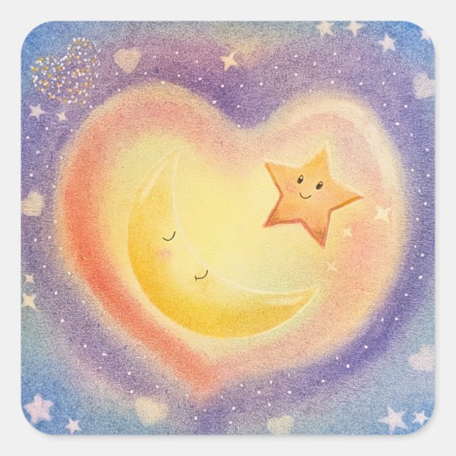 Adesivo Quadrado Design de céu sonhador com lua e estrelas em paste (Frente)