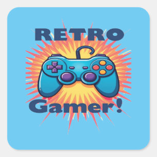 Adesivo Quadrado Design de Controladora de Jogador Retroativo para