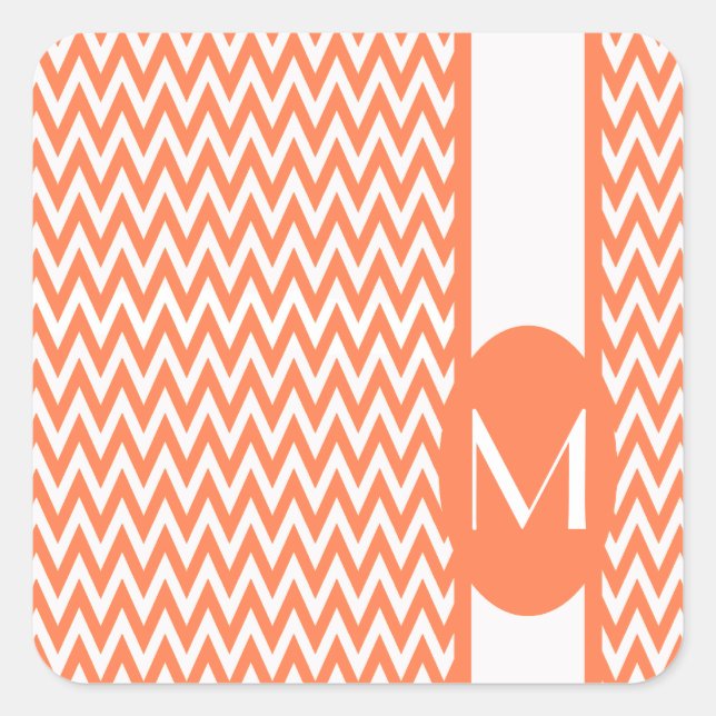 Adesivo Quadrado Design de Coral Elegante Chevron com monograma (Frente)