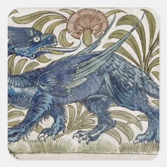Adesivo Quadrado design de 'Dragão' para um azulejo (c/c no papel) (Frente)