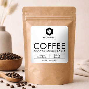Adesivo Quadrado Design de Embalagem de Pouch Jar de Grãos de Café 