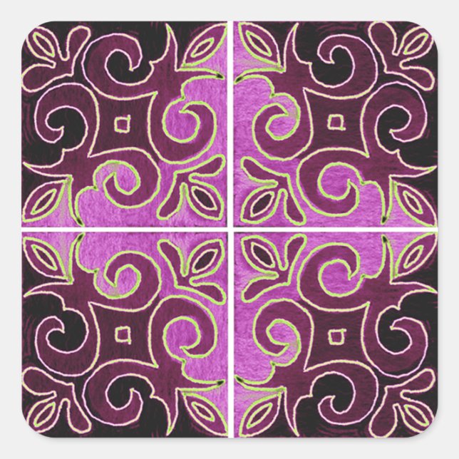 Adesivo Quadrado Design de espiral escura inspirado em Azulejos por (Frente)
