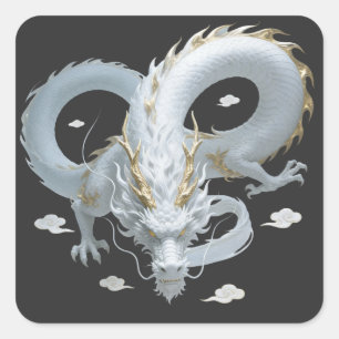 Adesivo Quadrado Design de Fantasia Artística de Dragão de Ouro Bra