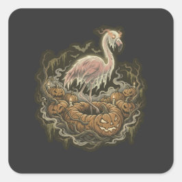 Adesivo Quadrado Design de Flamingo Assustador Vintage para Hallowe