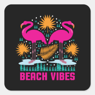 Adesivo Quadrado Design de Flamingos Rosa Vibes de Praia