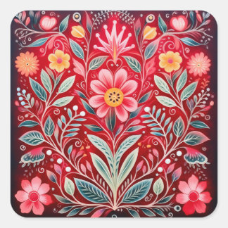 Adesivo Quadrado Design de Flores Vermelhas Mexicanas