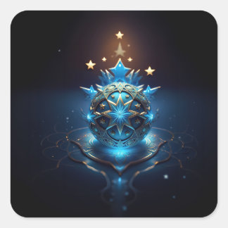 Adesivo Quadrado Design de Fractal Branco Azul Com Estrelas