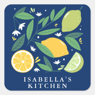 Adesivo Quadrado Design de Fruta Limão Lima Azul Cozinha Personaliz