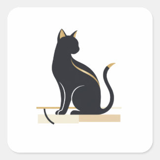 Adesivo Quadrado Design de Gato Dourado e Preto Elegante