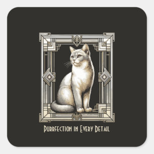 Adesivo Quadrado Design de Gato Puro em Nouveau de Arte Preta e Bra