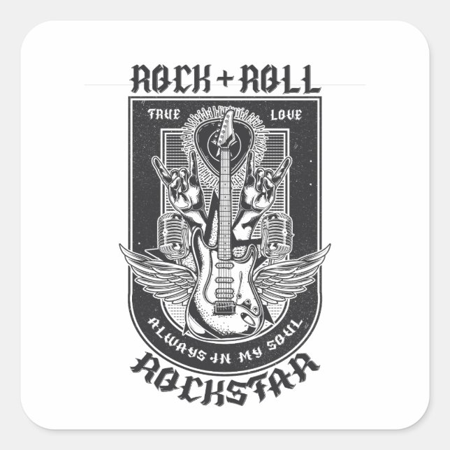 Adesivo Quadrado Design de Guitar Rock (Frente)