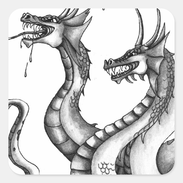 Adesivo Quadrado Design de Hidra de Três Cabeçalhos (Frente)