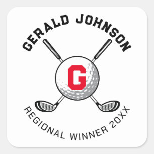 Adesivo Quadrado Design de Monograma de Golfe Elegante Personalizad