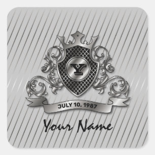 Adesivo Quadrado Design de Monograma Elegante Personalizado de Prat