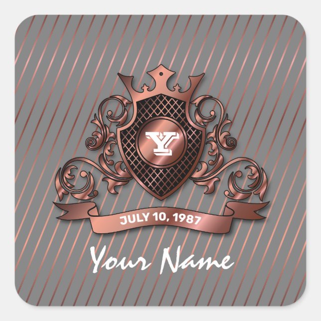 Adesivo Quadrado Design de Monograma Elegante Personalizado Minimal (Frente)