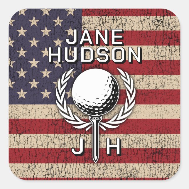 Adesivo Quadrado Design de Monograma Personalizado da Bandeira Amer (Frente)