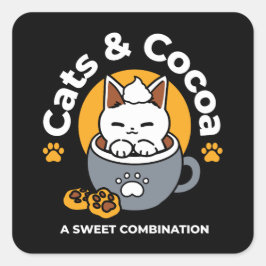 Adesivo Quadrado Design de Mug Feriado com Cozy Cat e Cookies de Pa