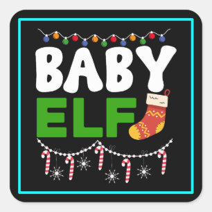 Adesivo Quadrado Design de Natal de Elfo Bebê-84608