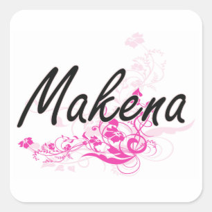 Adesivo Quadrado Design de Nome Artístico Makena com Flores