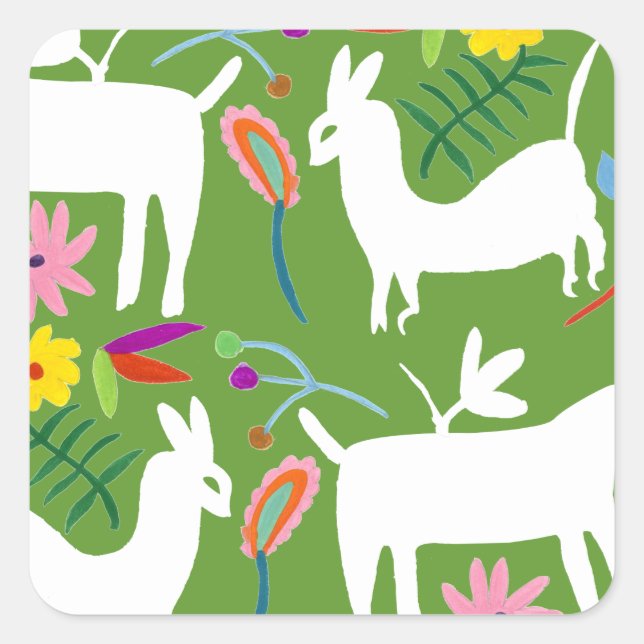 Adesivo Quadrado Design de Otomi Moderno | Llama Donkey Design (Frente)