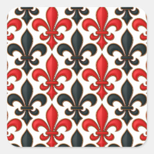 Adesivo Quadrado Design de padrão do Red Black Barroco Fleur-de-lis
