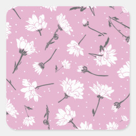 Adesivo Quadrado Design de Padrão Floral Rosa - Arte Flor Elegante