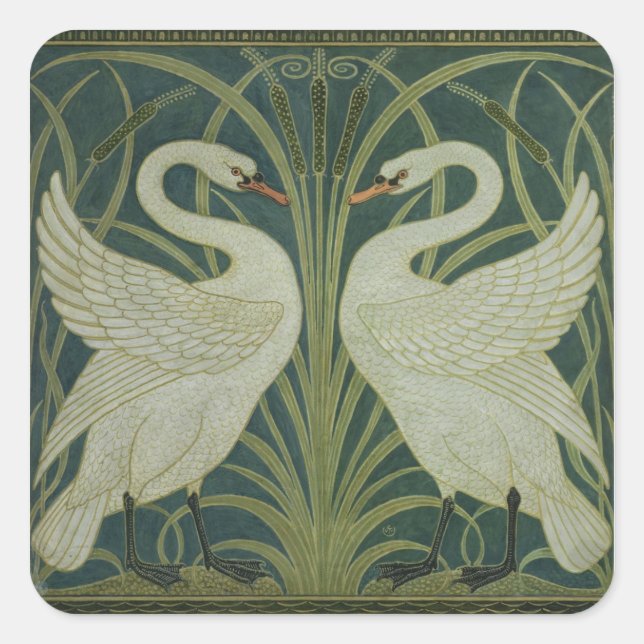 Adesivo Quadrado design de papel de parede 'Swan, Rush e Iris' (Frente)