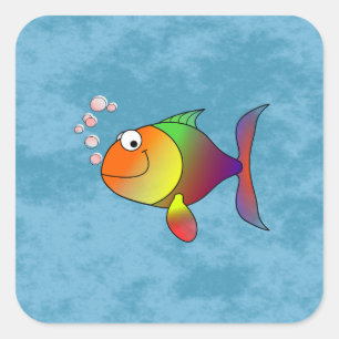Adesivo Quadrado Design de Peixe Sorriso Arco-Íris Colorido