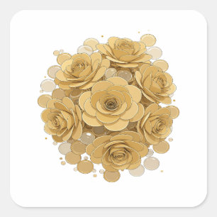 Adesivo Quadrado Design de rótulo ROSAS DORADAS Cinza VIVO