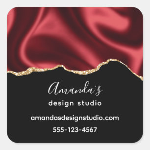 Adesivo Quadrado Design de Satin de Wavy Glam Vermelho Escuro - Neg