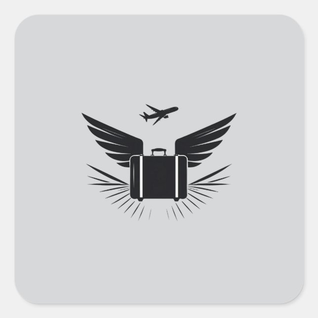 Adesivo Quadrado Design de silhueta preta de uma mala viagem (Frente)