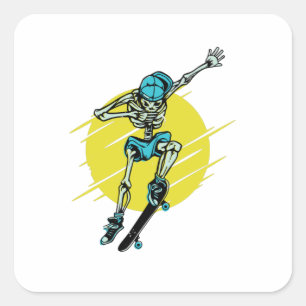 Adesivo Quadrado Design de Skate Esqueleto de Patinador Engraçado