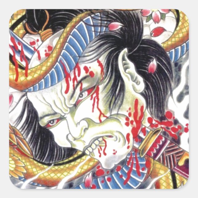Adesivo Quadrado Design de Tatuagem Grotesca e Cobra (Frente)