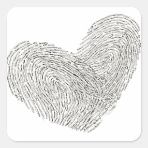 Adesivo Quadrado Design de texto do coração no selo do thumbprint