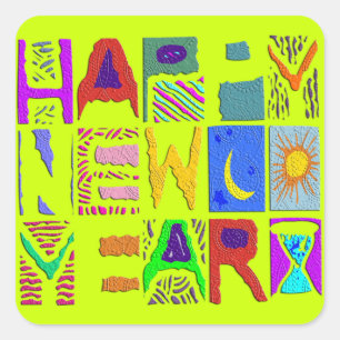 Adesivo Quadrado Design de texto o "feliz ano novo" + seu backgrond