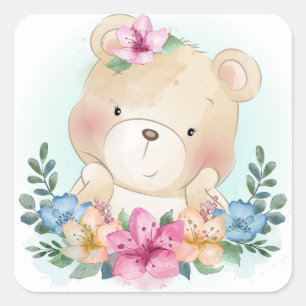 Adesivo Quadrado Design de Urso Bonito