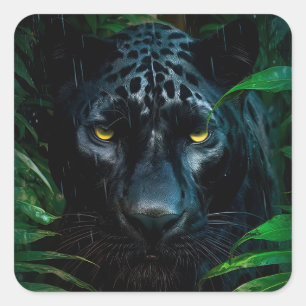Adesivo Quadrado Design de Vida Selvagem da Selva da Pantera Negra 