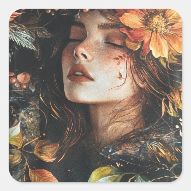 Adesivo Quadrado Design de Vinheta de Flor Artística Elegante (Frente)