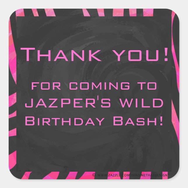 Adesivo Quadrado Design de zebra preto e rosa quente (Frente)