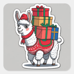 Adesivo Quadrado Design Divertido de Llama de Natal – “Fa La La Lla